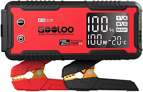 GOOLOO GT4000 Car Jump Starter 4000A 100W Fast-Charging 12V SuperSafe Portable Battery Booster Pack with -40℉ Pre-Heating Tech, Auto Jump Box Jumper Cables for 10L Diesel and 12L Gas Engine