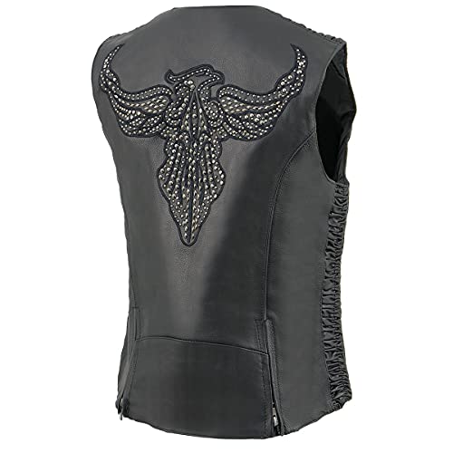 Milwaukee Leather MLL4570 Ladies Black 'Studded Phoenix' Leather Vest - X-Small