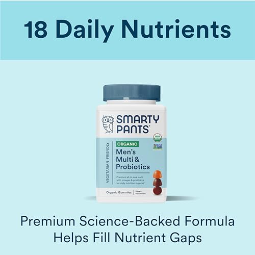 SmartyPants Multivitamin for Men, Organic Gummies: Probiotics, CoQ10, Methylfolate, Omega 3 (ALA), Vitamin D3, C, Vitamin B12, B6, Vitamin A, K & Zinc for Immune Support, 120 Gummies (30 Day Supply)