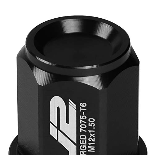 J2 Engineering 7075 Aluminum Black M12 x 1.5 20Pcs L: 35mm Close-End Lug Nut w/Adapter