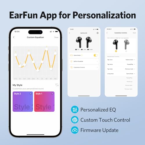 EarFun® Air True Wireless Earbuds, Bluetooth Earbuds with 4 Mics, Sweatshield™ IPX7 Waterproof with Volume Control, USB-C Fast Charge, in-Ear Headphones with Wireless Charging, Deep Bass, 35H Playtime