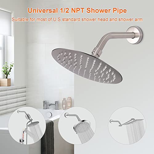 HarJue Shower Arm with Flange and Teflon Tape, Wall Mounted Shower Pipe Arm 304 Stainless Steel Extension Arm for Fixed Shower Head & Handheld Showerhead (6 Inch, Brushed Nickel)