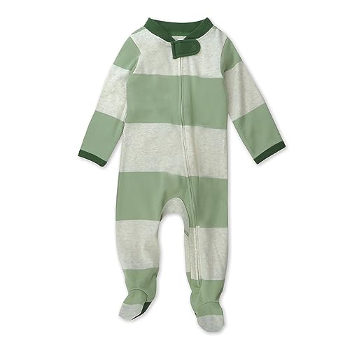 HonestBaby Sleep and Play Footed Pajamas One-Piece Sleeper Jumpsuit Zip-front PJs Organic Cotton for Baby Boys, Unisex, Brown Zebra, Newborn