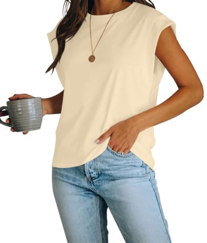 Women's Cap Sleeve Tank Top Crew Neck T Shirts Loose Fit Basic Summer Casual Tee Tops Yellow