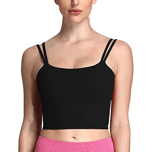 Aoxjox Women's Workout Sports Bras Fitness Padded Backless Yoga Crop Tank Top Twist Back Cami (Bottle Green, Medium)