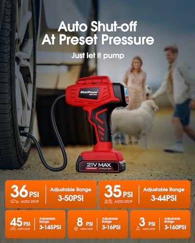 KeenPower Digital Cordless Tire Inflator Portable Air Compressor Automatic 160PSI w/Gauge Screen & 4+N Smart Mode & Dual Power Supply, Rechargeable 21V Battery Powered Handheld Air Pump, Car Tire Pump