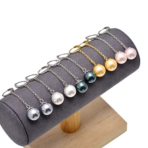 Grey Nacre Shell Pearl Drop Linear Dangle Earrings for Women, Vintage Leverbacks