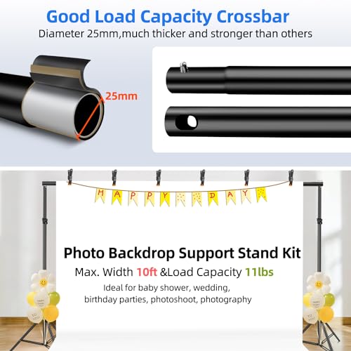 Photo Backdrop Stand, 10x6.5 ft Background Stand for Photoshoot, Hemmotop Adjustable Backdrops Stand for Parties, Photography, Photo Booth, Projector Screen
