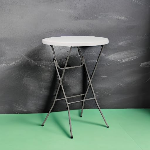 Flash Furniture Kathryn 2.63' Round Folding Bar Height Table for Parties and Commercial Events, Indoor/Outdoor Plastic Bar Height Folding Table, White
