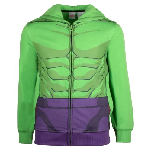 Marvel Avengers Boys Zip-Up Hooded Cosplay Sweatshirt, Black Panther, Hulk, or Miles Morales Spider-Man (Hulk, Size 4)