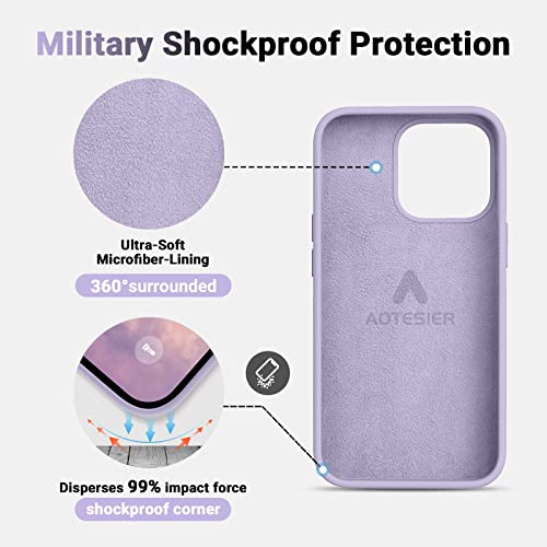 AOTESIER iPhone 13 Pro Case,[Military Shockproof Protection] Liquid Silicone Phone Case with [Soft Anti-Scratch Microfiber Lining] Camera & Screen Protection 6.1 inch Slim Thin Cover（Purple）