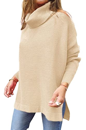 EFAN Women's Turtleneck Oversized Sweaters Fall Outfits Clothes Long Pullover Winter Tunic Tops 2025 Yellow Small