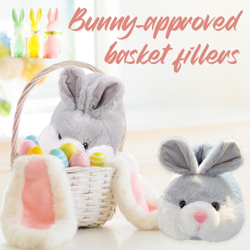 Caramella Bubble Classic Bunny Slippers for Women Funny Animal Novelty Slippers for Adults Cute Plush Rabbit Bedroom Slippers Grey