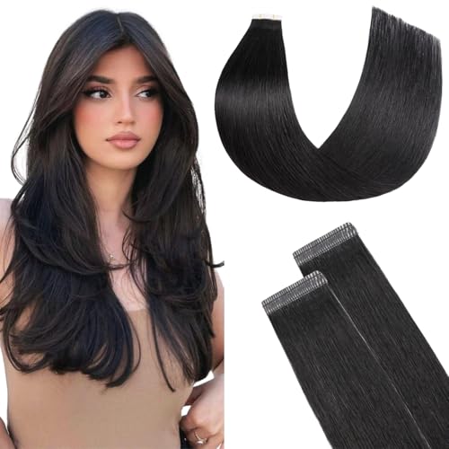 FUOTONBUTY Tape in Hair Extensions Human Hair Double Stitched Invisible Tape in Hair Extensions Seamless Tape ins 20pcs 50g Tape on Real Human Hair (Platinum Blonde, 22 inch)