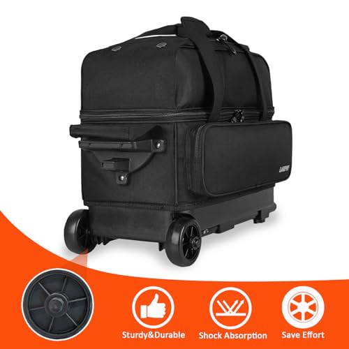 LARIPOP Dual Roller 2-Ball Bowling Bag, Featuring a Separate Large Shoe Compartment Capable of Accommodating Bowling Shoes, a 3-Section Telescopic Handle that Extends Up to 40" Designed for Travel.