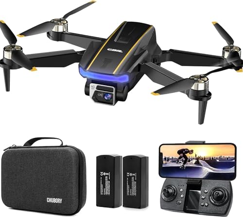 Super Enduring Brushless Motor Drone with Camera for Beginners, CHUBORY A68 WiFi FPV Quadcopter with 1080P HD Camera, Auto Hover, 3D Flips, Headless Mode, Trajectory Flight, 2 Batteries, Carrying Case