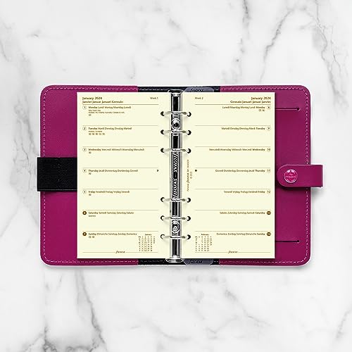 Filofax Calendar Diary Refill, Personal/Compact Size, Week on One Page, Cotton Cream Paper, Unruled, Multilingual: Five Languages, 2024 (C68439-24)