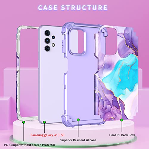 BQQFG for Galalxy A32 5G Case,Marble Design Three Layer Heavy Duty Shockproof Hybrid Hard Plastic Bumper Soft Silicone Rubber Drop Protective Cover Case for Samsung Galaxy A32 5G 6.5",Deep Purple