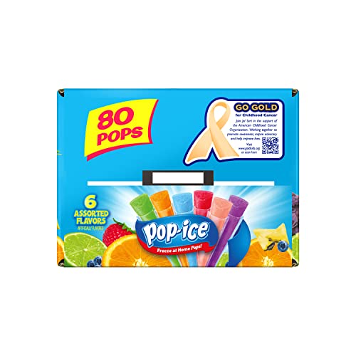 Pop Ice Popsicle Variety Pack of 1 Oz Freezer Bars, Assorted Flavors, 80 Count