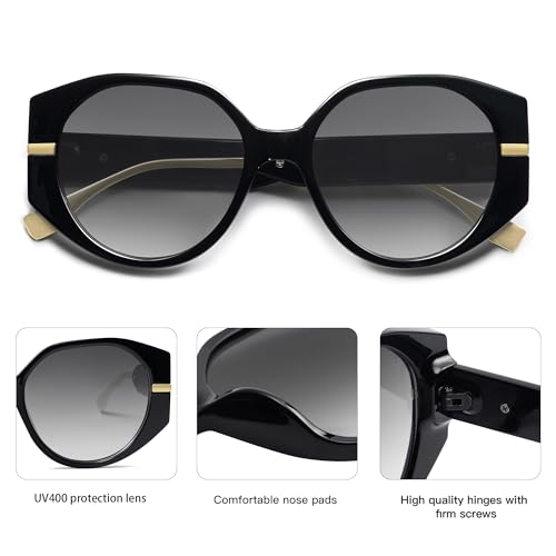 SOJOS Trendy Round Sunglasses For Womens Square Retro Women Cute UV400 Sun Glasses SJ2326,Black Grey