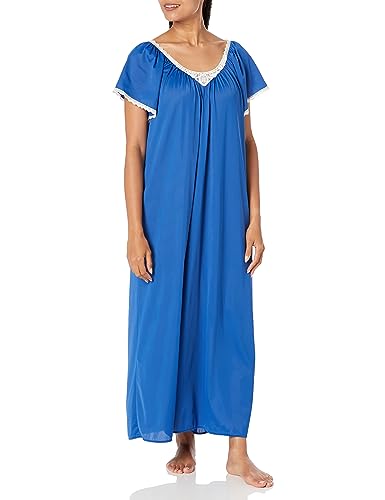 Shadowline Women's Cameo Flutter Sleeve Long Nightgown, Navy, Small