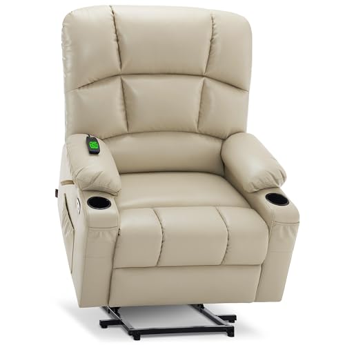 MCombo Oversized Dual Motor Power Lift Recliner Chair Sofa with Massage and Heat for Big Elderly People, Infinite Position, USB Ports, Faux Leather R7688 (Beige, Large-Oversize)