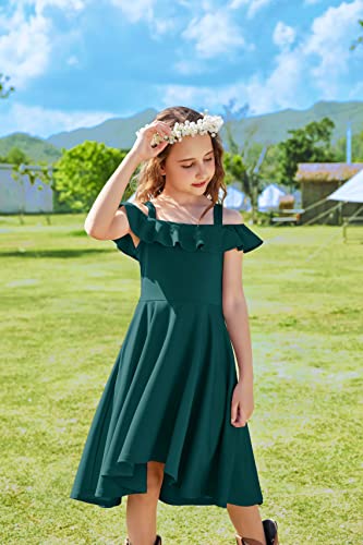 Arshiner Green Dress for Girls Summer Cold Shoulder High Low Hem Wedding Guest Dresses 6-7 Years