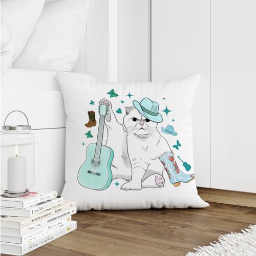 Cat Gifts for Cat Lovers Cute Cat Throw Pillow Covers Inspired Music Lover Gifts Fan Singer Merch for Women Cat Mom Cat Lady Girls Pillow Covers 18x18 Home Office Couch Sofa Bed Living Room Decor