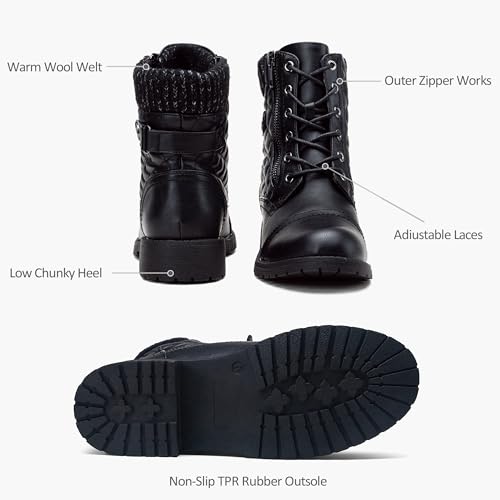 Vepose Women's Black Ankle Boots, Lace up Casual Combat Booties, Size 6 US - 927 Knitting Wool (CJY927 Black 06)