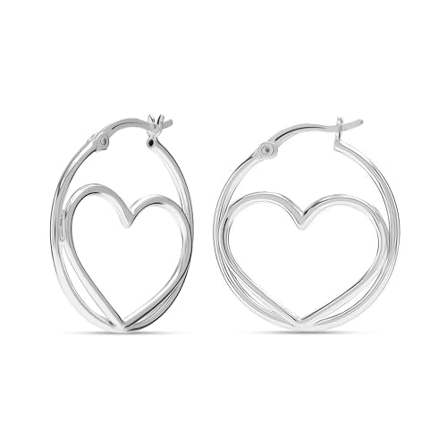 LeCalla 925 Sterling Silver Hoop Earrings Jewelry Rose-Gold Plated Lightweight Italian Design Love Theme Asymmetric Heart Shape Hoops Earring for Women - 30mm