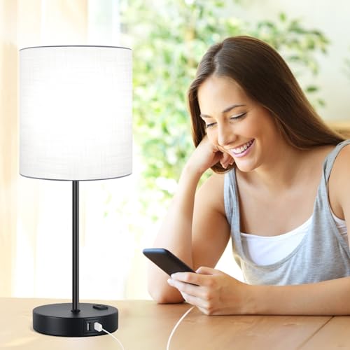 Lynnoland 𝟮𝟬𝟮𝟯 𝗡𝗘𝗪 Set of 2 Touch Control Table Lamps with 2 USB & AC Outlet, 3-Way Dimmable Bedside Nightstand Lamps for Bedroom Living Room Nursery, 800 Lumens 5000K Daylight Bulbs Included