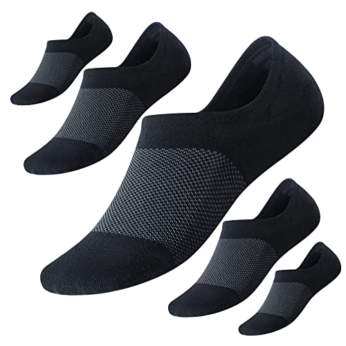 Hicomlor No-Show-Socks with Cushioned&Non-Slip Heel Grip for Men, Athletic Running socks with Mesh 5 Pairs (Black)