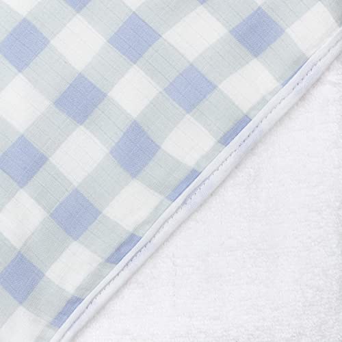 HonestBaby 3-Piece Organic Cotton Hooded Towel & Washcloth Set, Blue Painted Buffalo Check, One Size