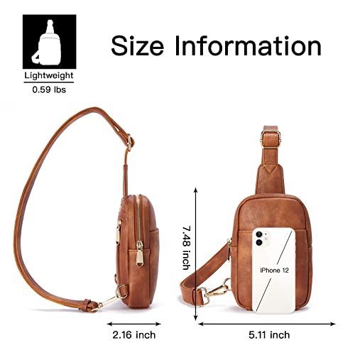 Telena Sling Bag for Women Leather Fanny Pack Crossboday Bags Backpack Beige Brown