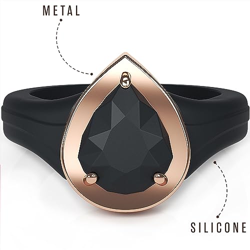 Rinfit Silicone Rings Women - Promise Ring, Silicone Wedding Bands for Her - Metal Framed Silicone Pear -Pack O: White/Silver & Pink/Rose Gold, Size 5