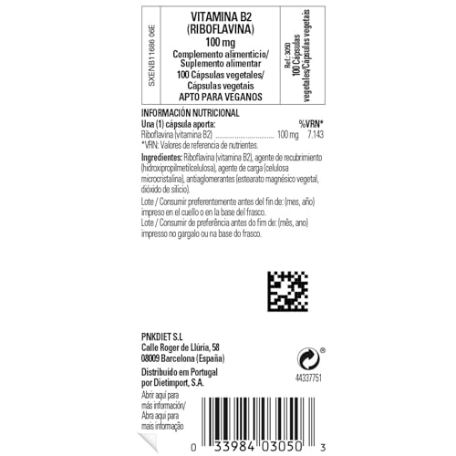 Solgar Vitamin B2 (Riboflavin) 100mg, 100 Vegetable Capsules - Energy Metabolism, Healthy Nervous System - Non-GMO, Vegan, Gluten Free, Dairy Free, Kosher, Halal - 100 Servings