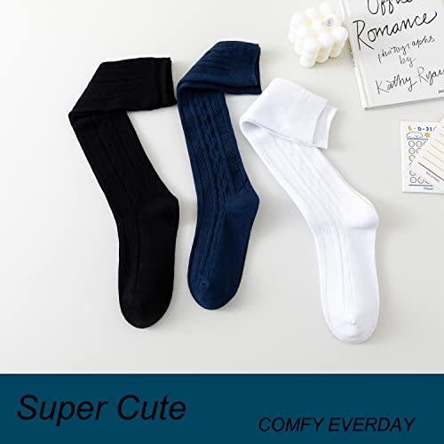 EPEIUS Toddler Girls Knee High Socks Seamless Cotton School Uniform Socks Cable Knee Socks Kids Boy Over the Calf Socks 2-4 Years 3 Pack