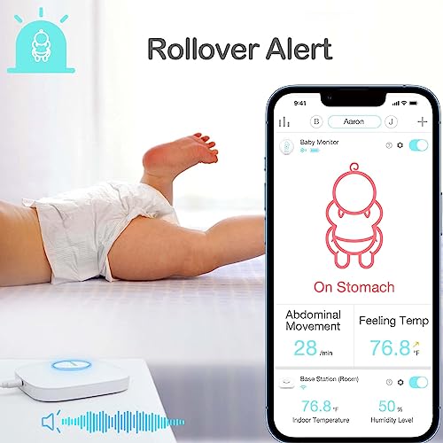 Sense-U Smart Baby Monitor Pro(Long Range)+2K PTZ Camera: Track Abdominal Movement with Arousal Vibration, Rollover, Feeling Temp, 2K Video, Background Sound & Motion Detection, No Monthly Fee