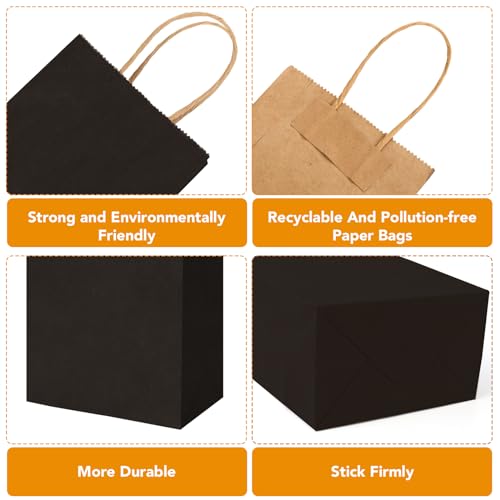 XPCARE 100Pcs Paper Gift Bags 5.25x3.25x8.25'', Small Paper Bags with Handles Bulk, Kraft Paper Bags for Birthday Party Favors, Shopping, Retail（Black）