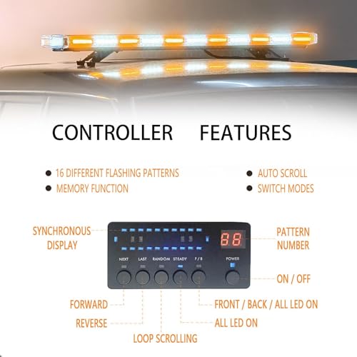 Amber White 47" 88W COB Light Box Amber Bar Light, Emergency Warning Flashing Bar Roof Enforcement Hazard Flashing
