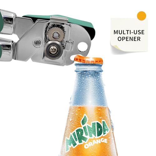 Safring Can Opener Manual with Magnet, Stainless Steel Handheld Heavy Duty Can Opener, Sharp Blade Smooth Edge, Comfortable Handle, Can Openers with Multifunctional Bottle Opener, Aqua Sky