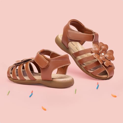 DREAM PAIRS Girls Closed-Toe Flower Summer Dress Sandals Shoes Toddler/Little Kid,Size 1 Little Kid,Milky/White,KSD214