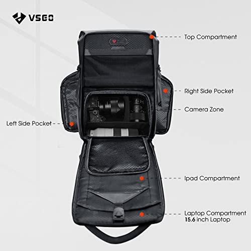 VSGO Camera Backpack Waterproof,15.6 inch Laptop Compartment with Rain Cover, Compatible for Sony Canon Nikon Camera, DJI Stabilizers, Lens Tripod Accessories 20L