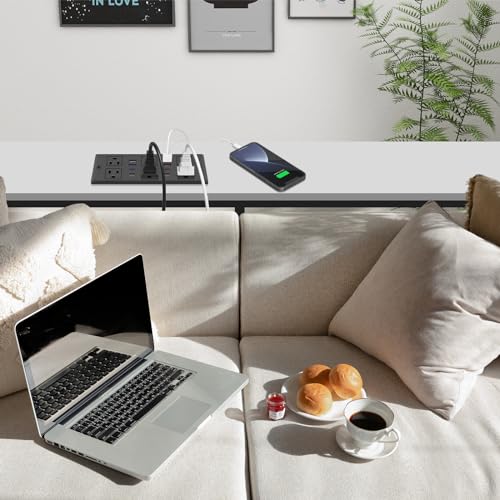 Recessed Power Strip with PD 30W Fast Charging, Conference Desk Flush Mount Outlets Plug in 6 Outlets & 8 USB Ports,3FT Cord Furniture Drawer Outlet Black