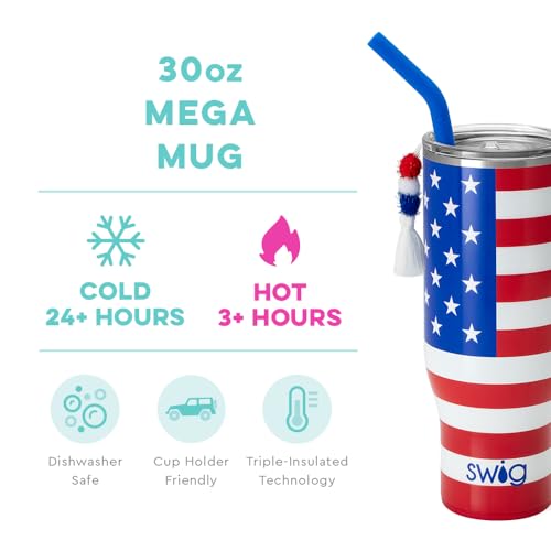 Swig Life 30oz Mega Mug, 30oz Tumbler with Handle and Straw, Large Insulated Tumblers, Cup Holder Friendly Travel Mug, Stainless Steel 30 oz Tumbler, Reusable Insulated Water Bottle (Let's Go Girls)