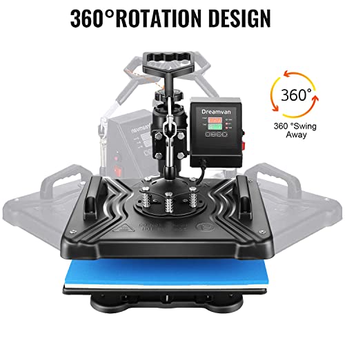 WHUBEFY Heat Press,5 in 1 Multifunctional Tshirt Printing Machine 15"x12" Digital Industrial Heat Transfer Machine,Swing Away Sublimation Heat Press Machine for T Shirts/Mug/Cap/Plate/DIY