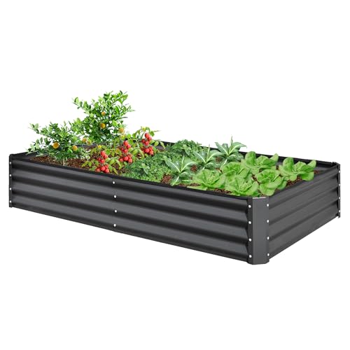 Domi Galvanized Raised Garden Bed, 6x3x1Ft Thickening Metal Planter Box for Vegetables Bottomless for Backyard Outdoor, 1" Deep w/ 128 Gallon Capacity - Dark Gray