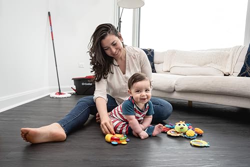 O-Cedar Easywring Microfiber Spin Mop & Bucket Floor Cleaning System with 1 Extra Refill,Red / Gray