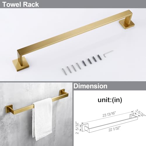 Bagnolux 22 Inch Gold Bathroom Accessories, Gold Towel Rack for Bathroom Wall Mounted Towel Bar, Heavy Duty Modern Brushed Gold Bathroom Towel Holder Wall Single Towel Rod, Brushed Old Gold