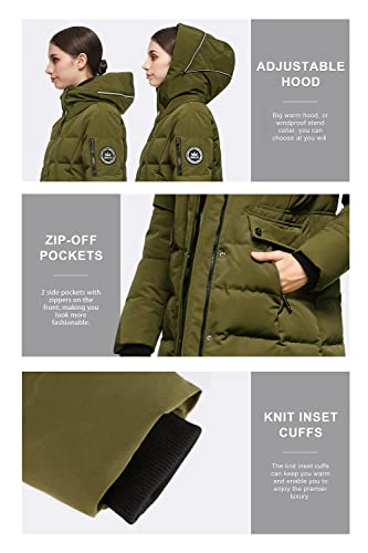 Orolay Women's Hooded Winter Down Coat Quilted Mid Length Puffer Jacket ArmyGreen XS